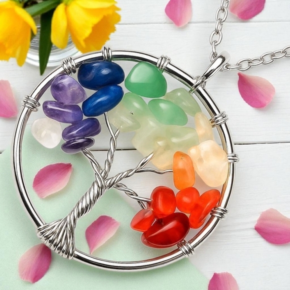 ποΈTree Of Life π³ Handmade Colorful Boho Chic Pendant With Natural Stones ππ - Picture 5 of 13